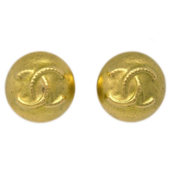 Chanel Button Earrings Clip-On Gold - Picture 1 of 4